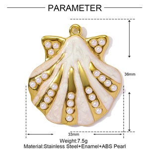 Detailed parameter view of a 36mm shell pendant with pearls and enamel on stainless steel