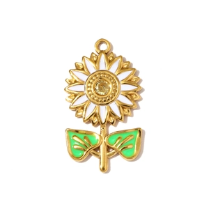 Detailed sunflower pendant charm with white petals and yellow center stone inlay