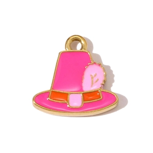 Colgante de sombrero de peregrino en esmalte rosa y magenta con aro dorado para joyas