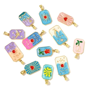Set de 12 colgantes coloridos de esmalte estilo tarot con baño de oro para joyería DIY
