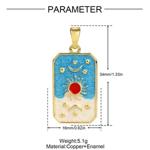 Tabla de tallas detallada del colgante rectangular de esmalte de tarot y luna