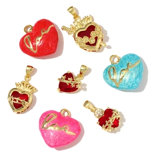 Variety of Gothic heart charms with red enamel and gold metal Love lettering accents