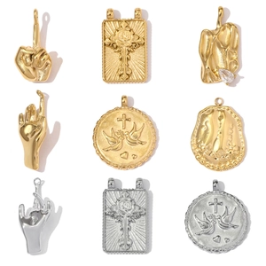 Stainless Steel Rose Cross Pendant DIY Jewelry Making Peace Dove Coin Charm Relief For Necklace Bracelet Accessory