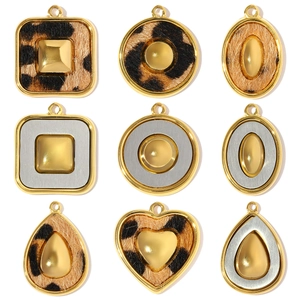Pendentifs en Acier Inoxydable Imprimé Léopard Vintage pour Création de Bijoux DIY Formes Géométriques Cœur Goutte pour Femmes