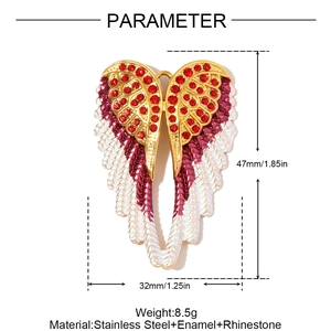 Detail showing dimensions of red rhinestone and enamel butterfly wing pendant