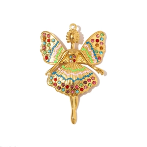 Macro detail of fairy pendant with sparkling colorful crystals and golden finish