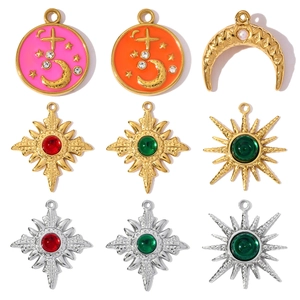 Pendaglio in Acciaio Inossidabile con Stella Luna Croce per Donna Vintage Smalto Intarsiato Pietra di Vetro Fai da Te Ciondolo