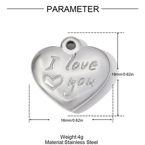 Polished heart pendant in stainless steel with I Love You engraving for women