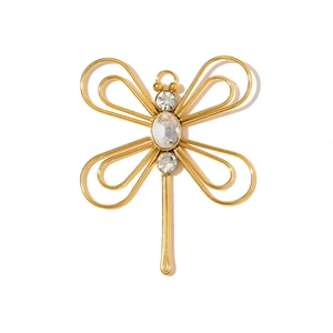 Detail of dragonfly pendant in gold finish with sparkling crystal wings and body