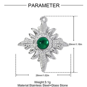 Ciondolo a stella in acciaio inossidabile con pietra verde, misure 30mm x 26mm