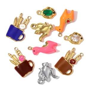 DIY colorful enamel and zircon pendants in teapot and pony shapes for jewelry making