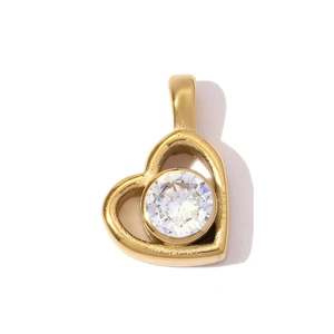 Detailed view of gold heart-shaped stainless steel pendant with round zircon