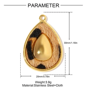 Détails du pendentif goutte léopard de 30mm avec dimensions et matériau en acier inoxydable
