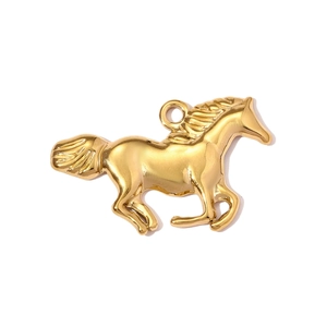 Colgante de caballo dorado pulido para collar DIY con acabado de espejo brillante