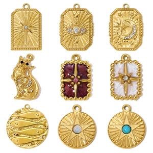 Bohemian Stainless Steel Pendants Gold Plated Celestial Evil Eye Star Moon Cat Coffee Cup Charms For DIY Necklace Jewelry Making Findings