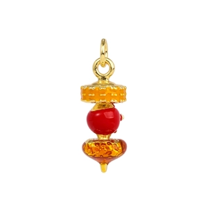 Detailed close-up of a 3D layered zircon pendant with gold ring and amber resin beads