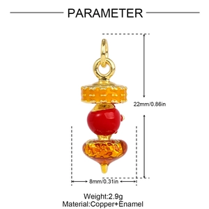 Detailed size specifications of 3D copper enamel fruit pendant with 22mm height and weight