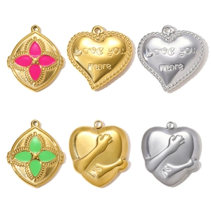 Stainless Steel Heart Clover Gesture DIY Pendants For Jewelry Making Gold Silver Plated Enamel Rhinestone Charms For Women