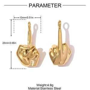 Front and back macro view of golden stainless steel middle finger gesture pendant
