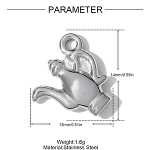 Macro view of stainless steel teapot pendant with dimensions 14mm height and 13mm width