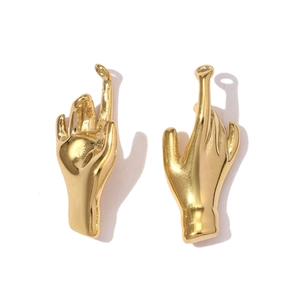 Polished gold middle finger hand charms with top loops for DIY necklace or earring