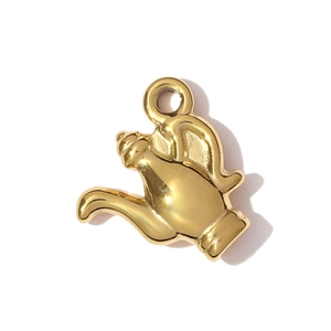 Detailed view of a golden teapot-shaped stainless steel pendant with high polished finish