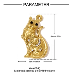 Detail view of a gold Egyptian cat pendant in stainless steel with star patterns