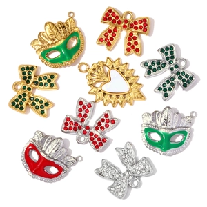 Ciondoli a maschera veneziana colorati con strass e fiocchi in placcatura oro e argento