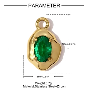 Macro detail of gold lava-textured teapot pendant with green zircon gemstone for jewelry