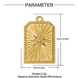 Detail view of gold starburst stainless steel pendant with size 25mm x 16mm