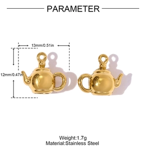 Details van de 13mm gouden theepot hanger van roestvrij staal van 1,7g