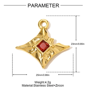 Spécifications de taille pour un pendentif étoile en acier doré avec zircon rouge carré