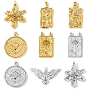 Stainless Steel Pendants Evil Eye Snake Heart Eagle Floral Embossed Pendants For DIY Necklace Jewelry Making For Women