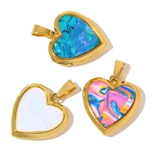 Heart locket pendant in stainless steel with marble and mother of pearl inlay styles