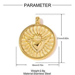 Detailed specs of stainless steel winged heart pendant with 21x18mm size measurements