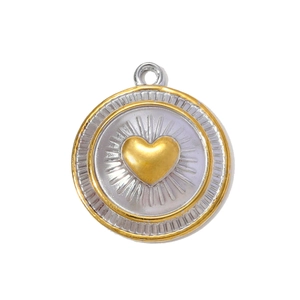 Vue macro du pendentif cœur bicolore en acier inoxydable avec détails rayonnants