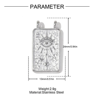 Silver evil eye stainless steel pendant necklace with relief texture measurements