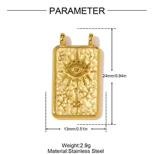 Detailed size specifications for a gold stainless steel eye pendant measuring 24mm x 13mm