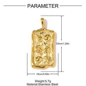 Detailed view of golden rectangle ocean pendant with 33mm height and 15mm width