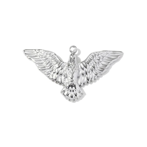Detailed macro view of silver eagle pendant with intricate wing feathers and polished finish