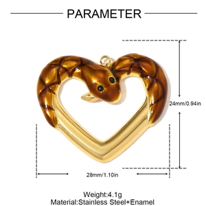 Detailed view of snake heart pendant size 24mm x 28mm made of stainless steel and enamel