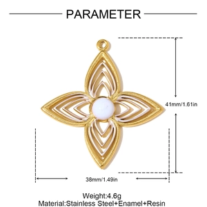 Detail view of 41mm gold-plated stainless steel flower pendant with size specifications