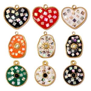 Colgante de Acero Inoxidable Concha de Abulón Redondo Corazón Sol Bohemio DIY Joyería Diamante de Imitación para Mujer