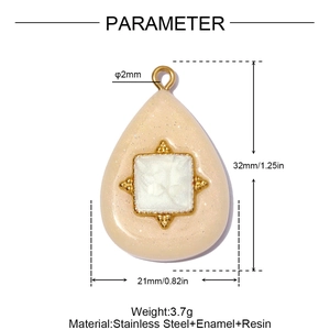Turkish evil eye resin stainless steel teardrop pendant with gold edge and size specs