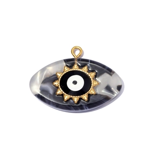 Turkish evil eye resin pendant with gold sun frame and stainless steel hook necklace charm