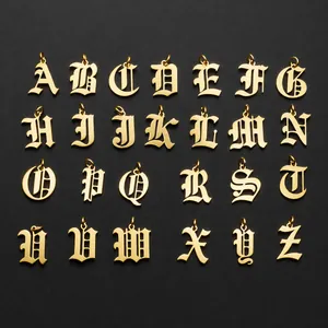 Gothic 18K gold-plated stainless steel initial letter pendants for DIY jewelry sets