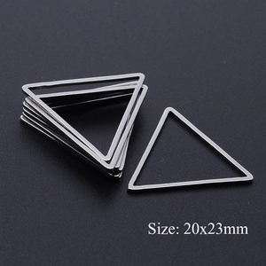 Close-up of 20x23mm polished stainless steel triangle pendants for DIY jewelry making