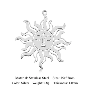 Détail du pendentif soleil en acier inoxydable argenté 35x37mm avec design ajouré