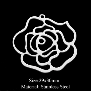 Hollow rose flower stainless steel charm pendant 29x30mm for DIY jewelry making