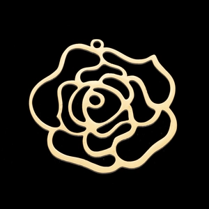 Close-up of golden stainless steel hollow rose pendant for DIY jewelry making